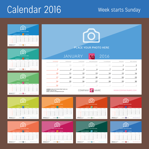 Desk calendar 2016 with your photo vector 05