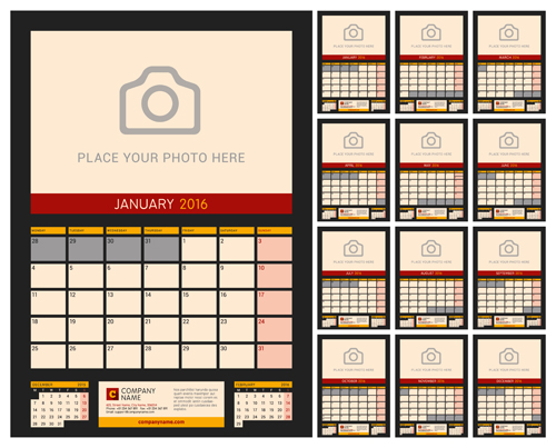 Desk calendar 2016 with your photo vector 06