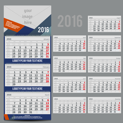 Desk calendar template 2016 vector material 02