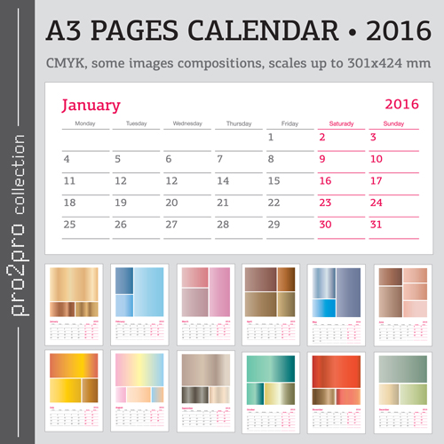 Desk calendar template 2016 vector material 03