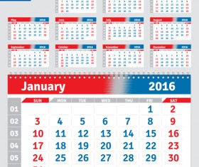 Desk calendar template 2016 vector material 04