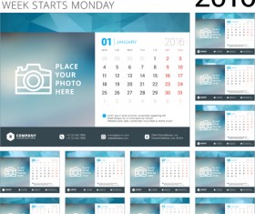 Desk calendar template 2016 vector material 05