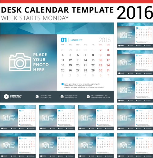 Desk calendar template 2016 vector material 05