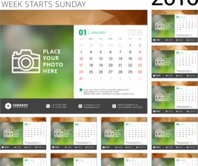 Desk calendar template 2016 vector material 06