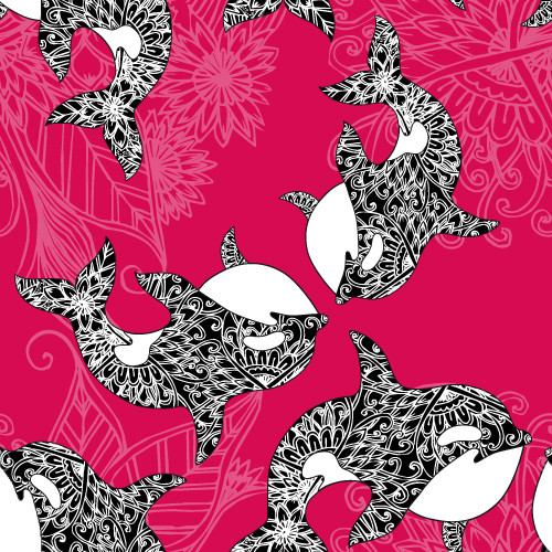 Dolphin with sea seamless pattern vector 02