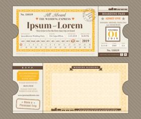 First class ticket with wedding Invitation templates vector 03