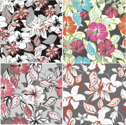 Flower vintage vector seamless pattern set 01