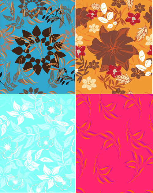 Flower vintage vector seamless pattern set 07