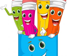 Funny cartoon pencil vector material 04
