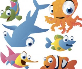 Funny marine animal cartoon vectors set 01