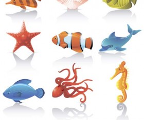 Funny marine animal cartoon vectors set 04