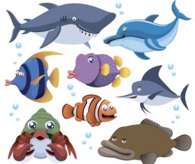 Funny marine animal cartoon vectors set 05