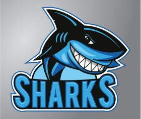 Funny sharks logo design vector