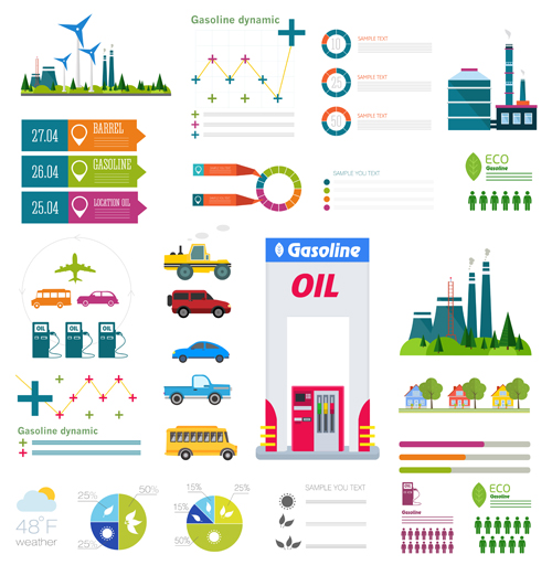 Gasoline oil with gas station infographic vector 02