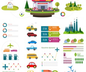 Gasoline oil with gas station infographic vector 04