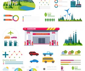 Gasoline oil with gas station infographic vector 05