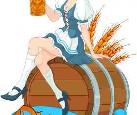 Girl with beer oktoberfest vector material 01