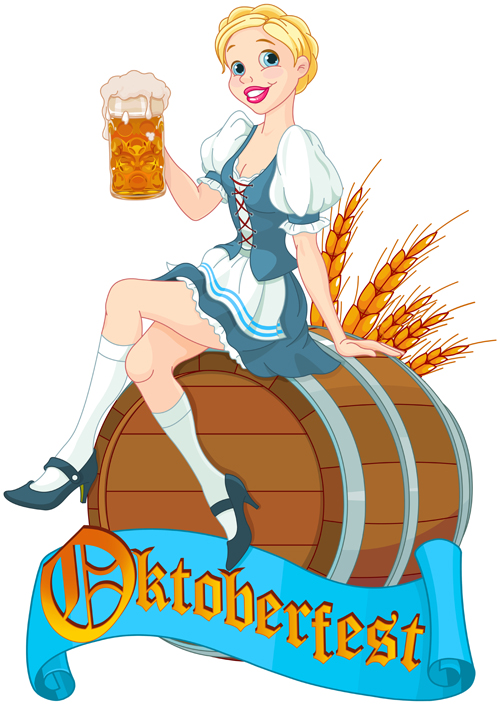 Girl with beer oktoberfest vector material 01