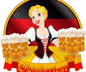 Girl with beer oktoberfest vector material 02