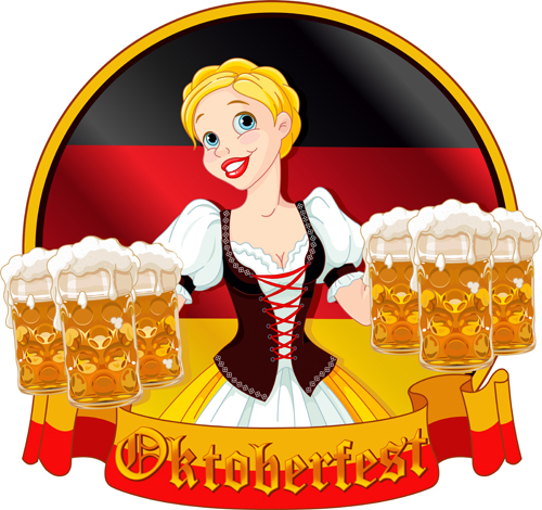 Girl with beer oktoberfest vector material 02