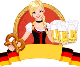 Girl with beer oktoberfest vector material 03