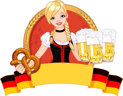 Girl with beer oktoberfest vector material 03