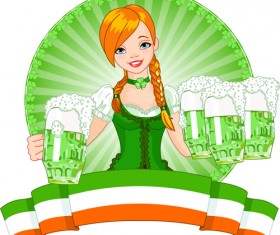 Girl with beer oktoberfest vector material 04