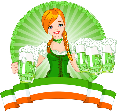 Girl with beer oktoberfest vector material 04