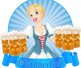 Girl with beer oktoberfest vector material 05