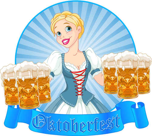 Girl with beer oktoberfest vector material 05