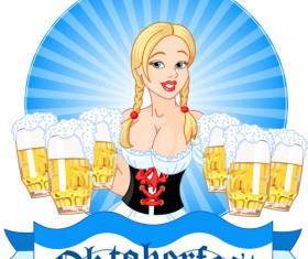 Girl with beer oktoberfest vector material 06