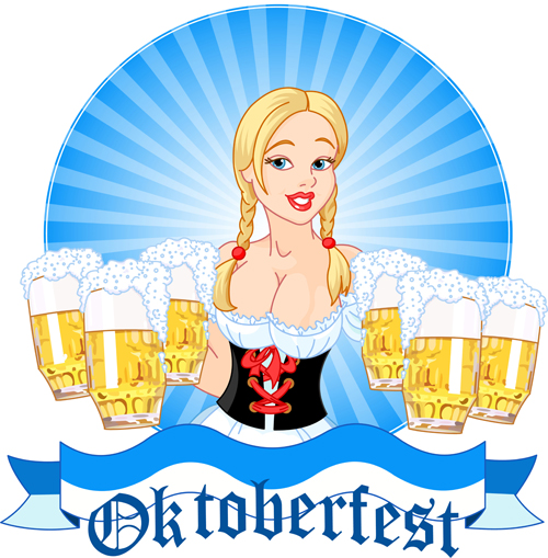 Girl with beer oktoberfest vector material 06