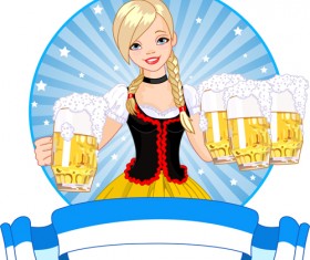 Girl with beer oktoberfest vector material 07