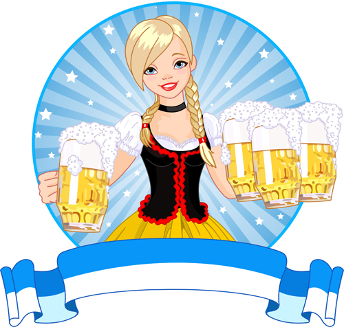 Girl with beer oktoberfest vector material 07
