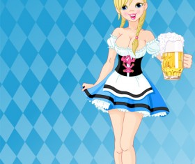 Girl with beer oktoberfest vector material 08