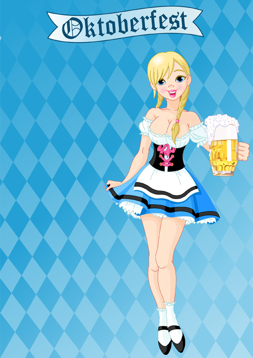 Girl with beer oktoberfest vector material 08