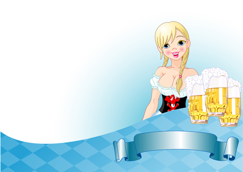 Girl with beer oktoberfest vector material 10