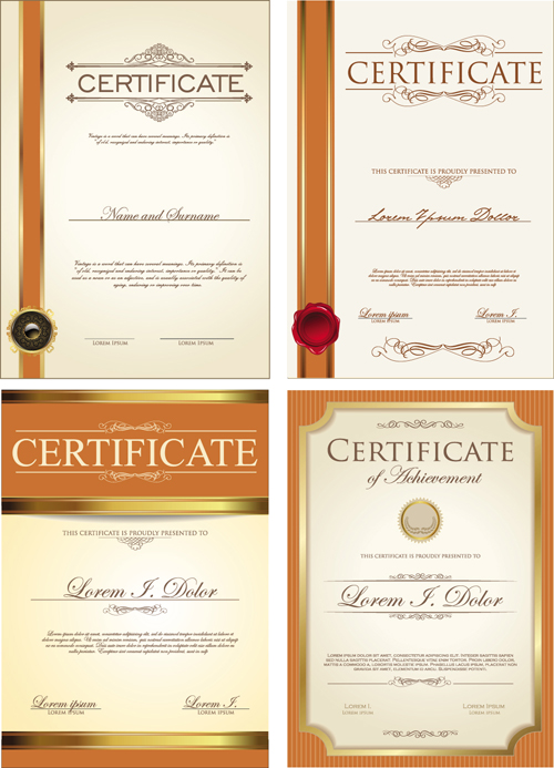 Gold border certificate template vector material 01