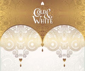 Gold lace with white ornaments background vector 01