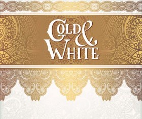Gold lace with white ornaments background vector 02