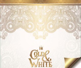 Gold lace with white ornaments background vector 03