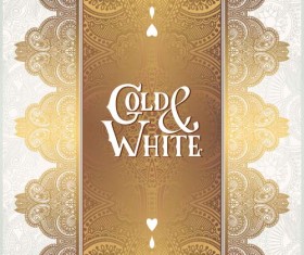 Gold lace with white ornaments background vector 04