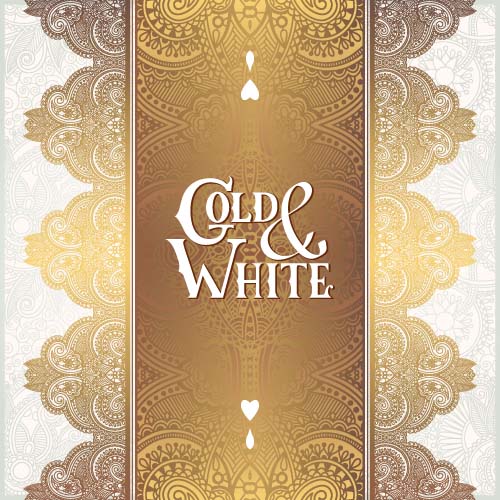 Gold lace with white ornaments background vector 04