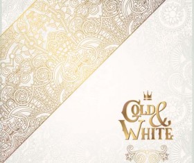 Gold lace with white ornaments background vector 05