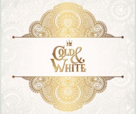 Gold lace with white ornaments background vector 06