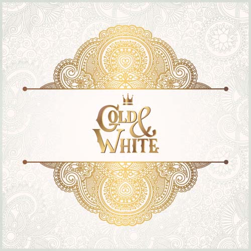 Gold lace with white ornaments background vector 06