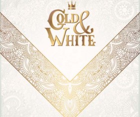 Gold lace with white ornaments background vector 07
