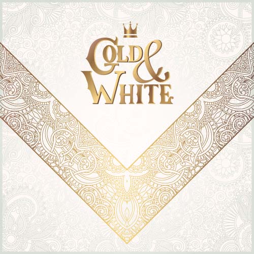 Gold lace with white ornaments background vector 07