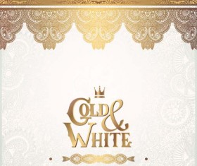 Gold lace with white ornaments background vector 08