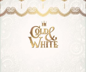 Gold lace with white ornaments background vector 09